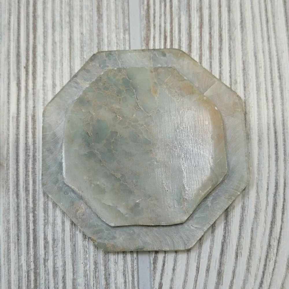 Unbranded Soapstone‎ Trinket Box Small Green Pink Floral Mother of Pearl Inlay